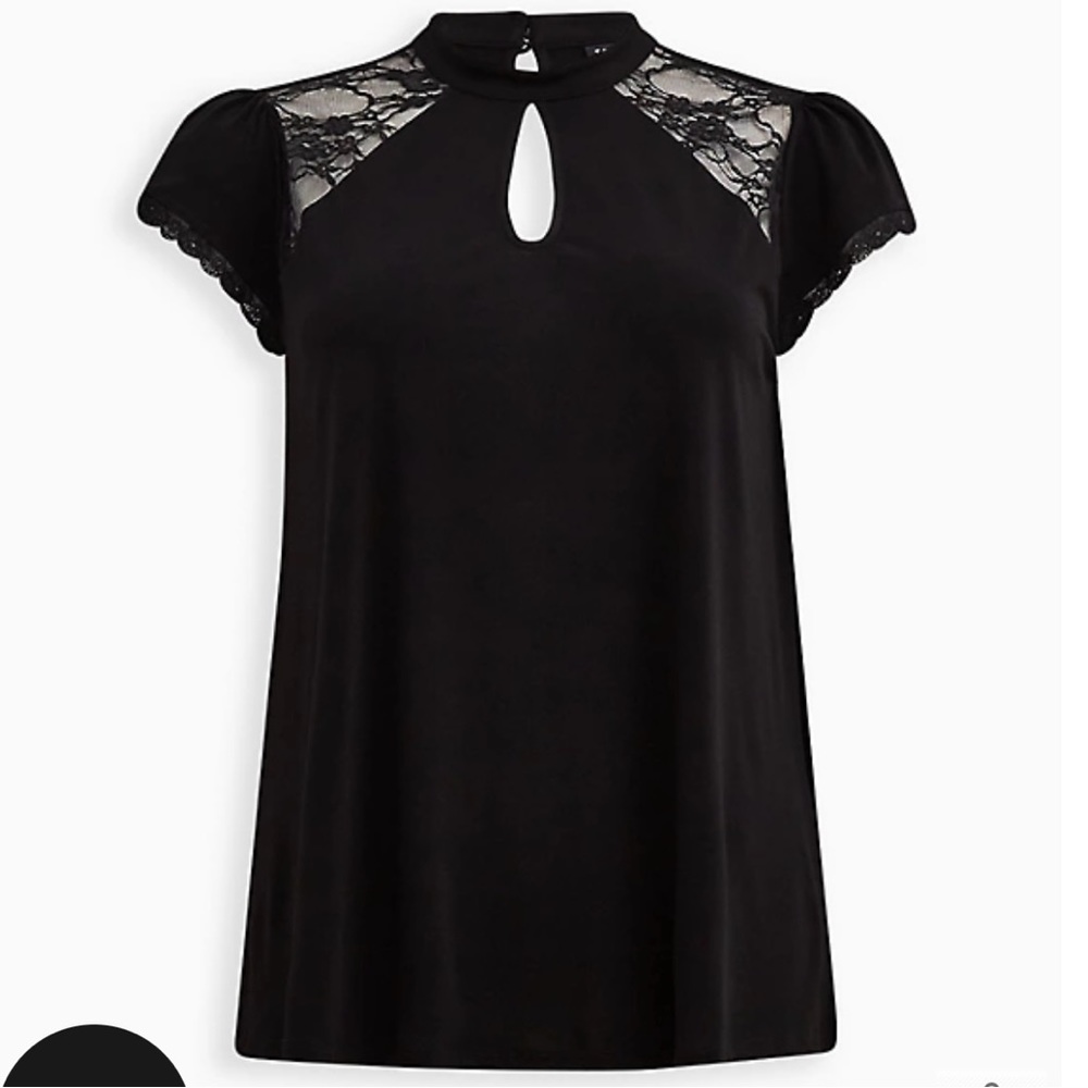 Torrid Studio Crepe Jersey Mock Neck Lace Pieced Keyhole Top Size 4 Black - Picture 2 of 12